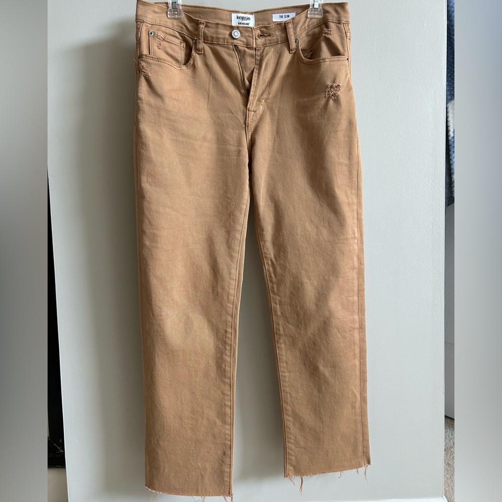 Kensie Jeans Vintage Luxe Womens Slim Fit Tan Distressed Denim Pants Size 6/28